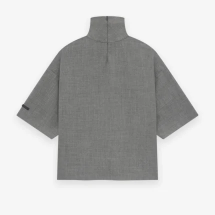 Wool Canvas High Neck Short Sleeve Grey Shirt
