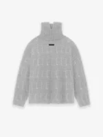 Wool Jacquard High Neck Beige Sweater